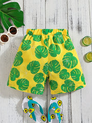 Boys Leaf Print Casual Shorts Comfortable Breathable For Vacation