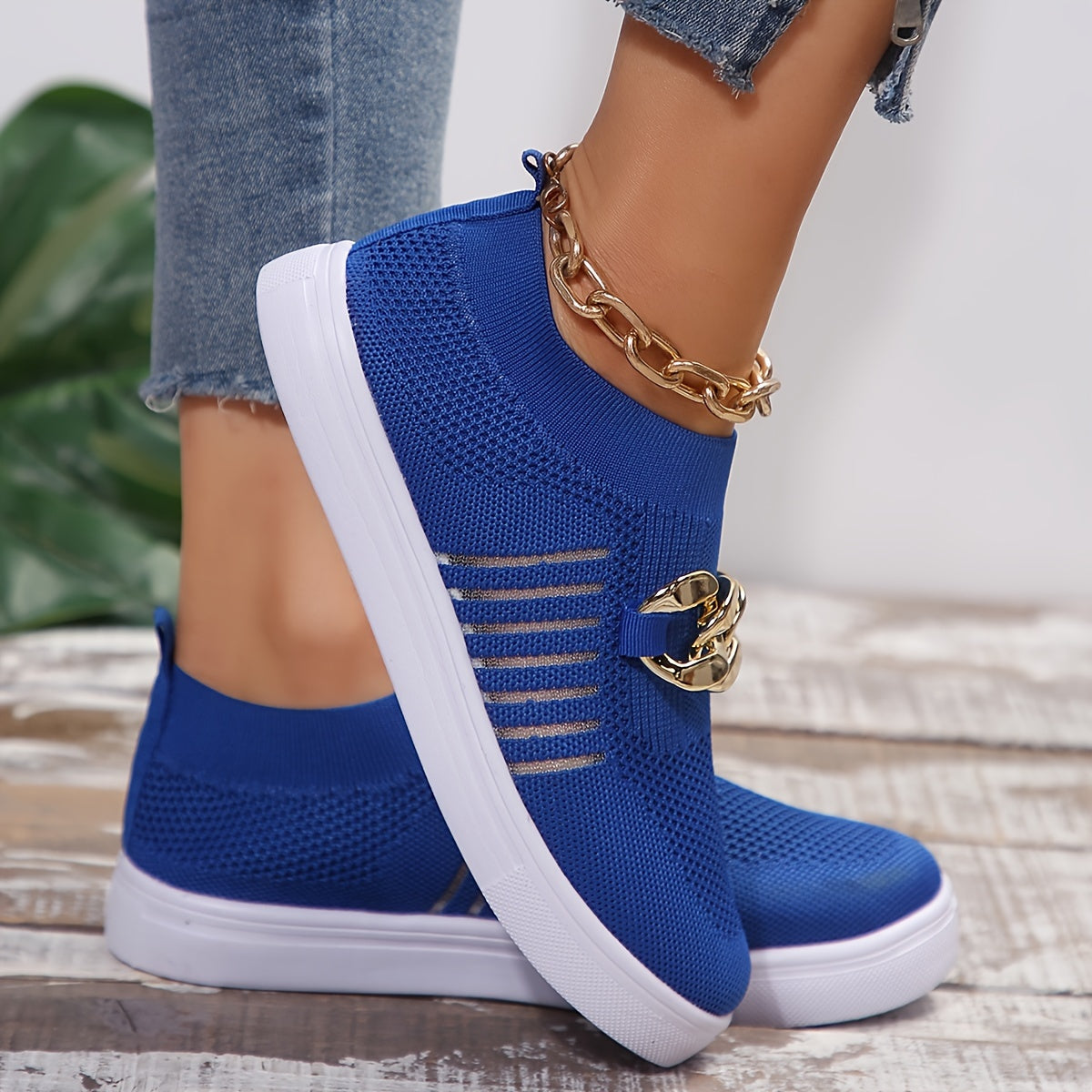 Breathable Mesh Sneakers with Chain Decor for Women