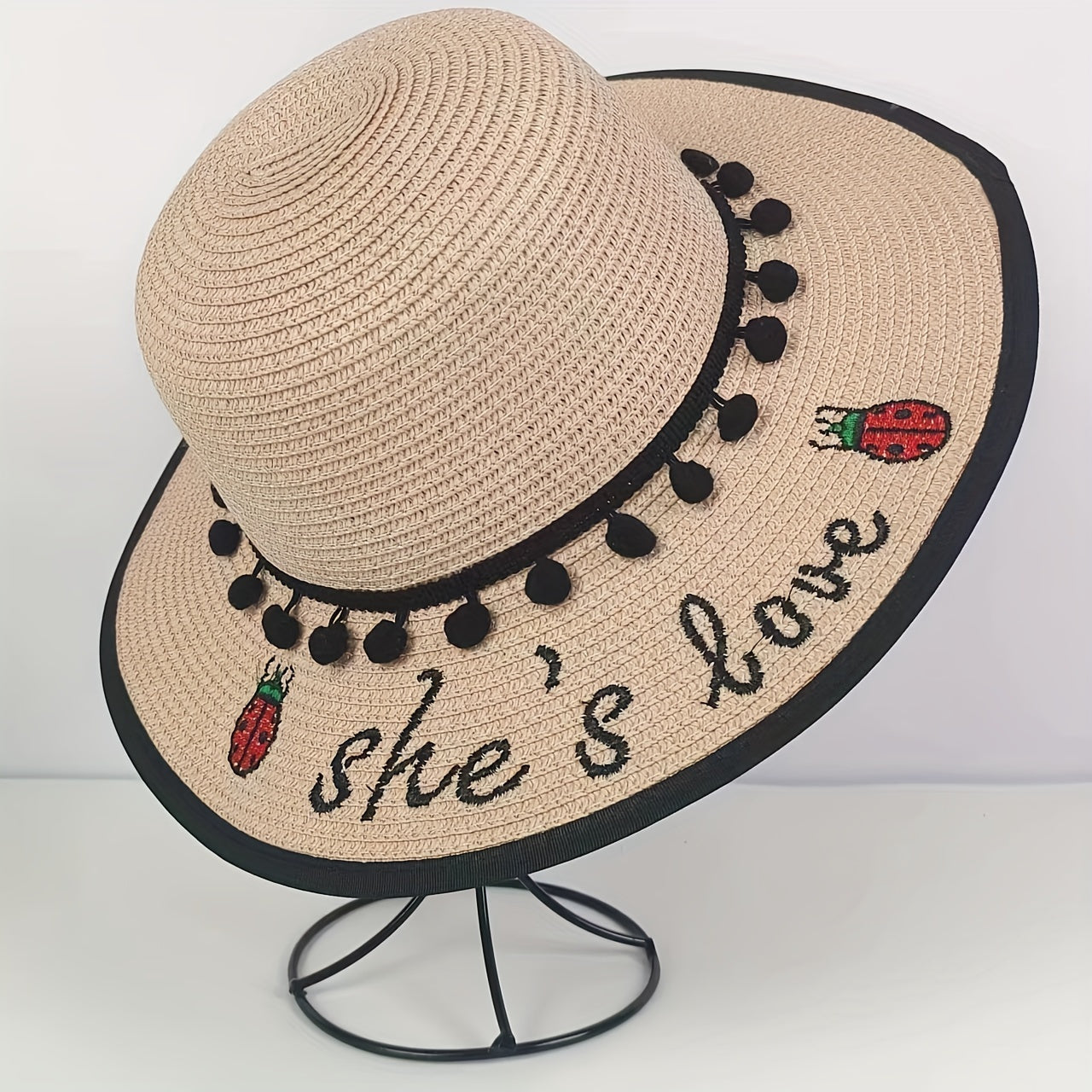 Summer Ladybug Beach Sunshade Straw Hat For Girls
