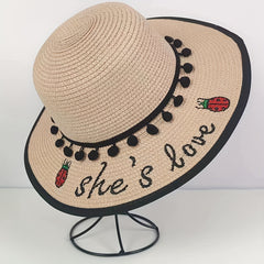 Summer Ladybug Beach Sunshade Straw Hat For Girls
