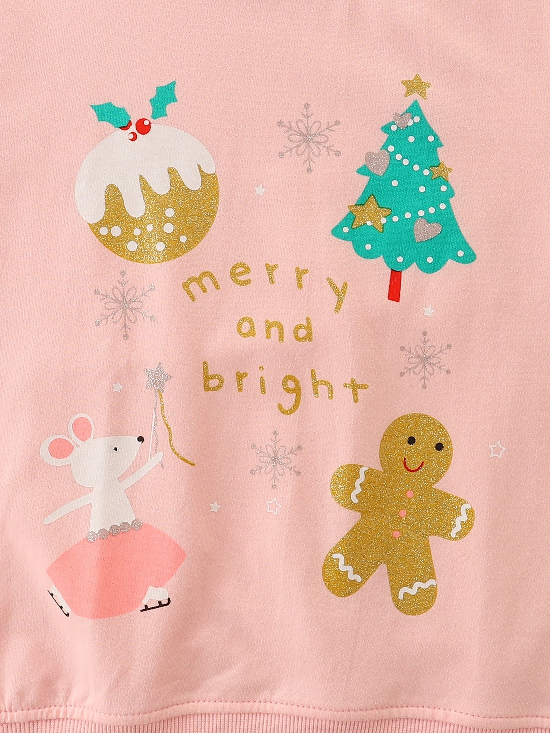 Girls Christmas Cartoon Graphic Crew Neck Pullover