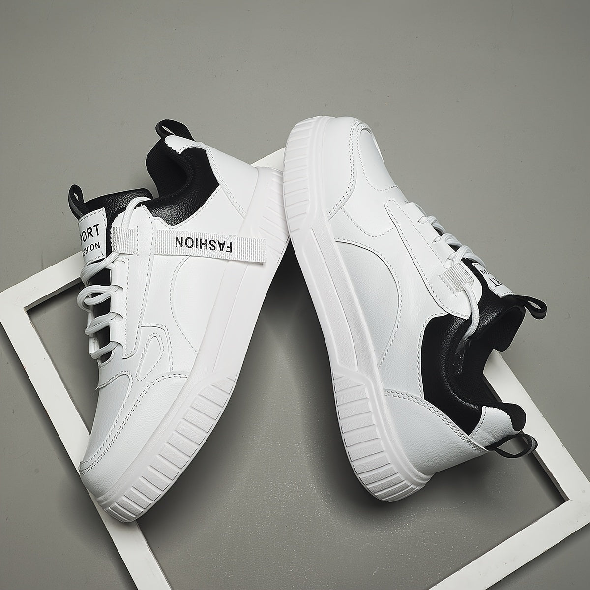 Women's Faux Leather Chunky Sneakers Casual Flat Skate Shoes