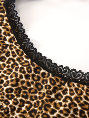 Casual Bra Women's Leopard Print Letter Tape Floral Trim Bra