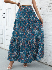 Floral Print Tiered Maxi Skirt High Waist Women's Clothing