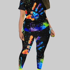 Women's Plus Splash & Hand Print Top & Leggings Set