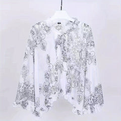Vintage Flower Print Chiffon Shawl Breathable Sunscreen