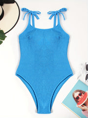 Swimsuit Textured Tie Shoulder One Piece Bathing Suit