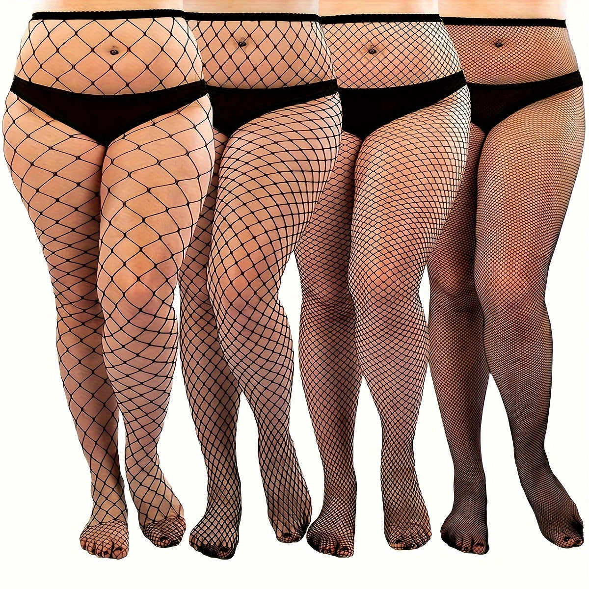 4 Pairs Plus Size Sexy Pantyhose Set Women's Plus High Waisted Fishnet Tights