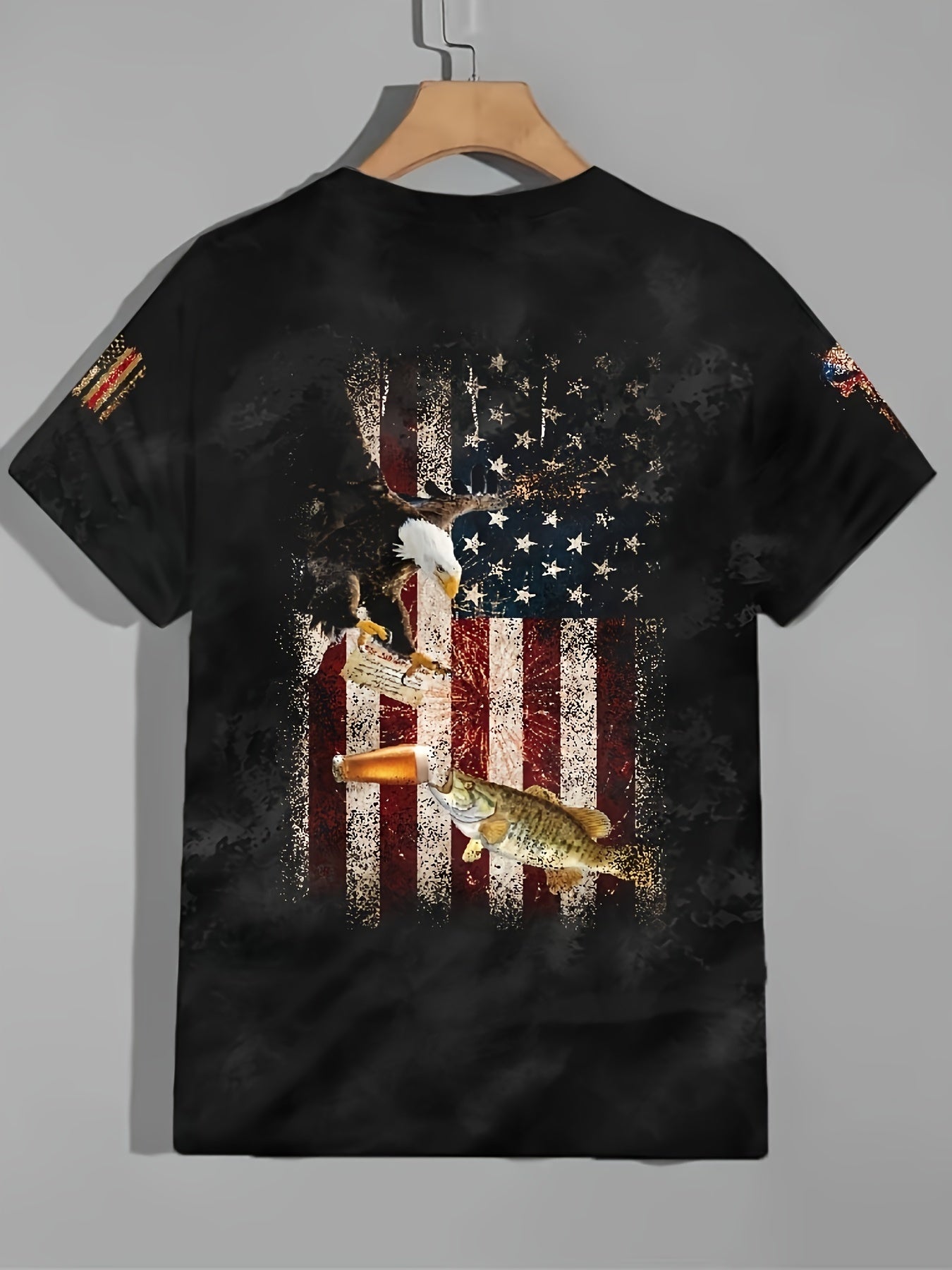 Flag Pattern Print Men's Short Sleeve Retro T shirt Graphic Tee Men's Summer