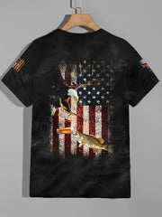 Flag Pattern Print Men's Short Sleeve Retro T shirt Graphic Tee Men's Summer