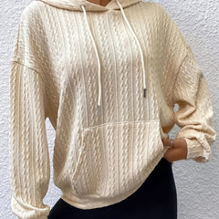 Twist Texture Casual Hoodie Drawstring Sweatshirt Women's