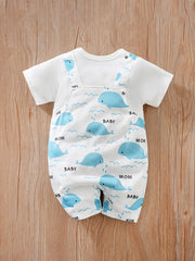 Infant Whale Print Romper Short Sleeve Jumpsuit
