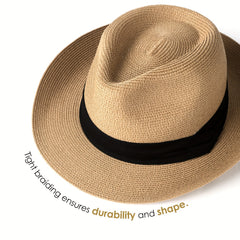 Wide Brim Straw Panama Hat Fedora for Men Women