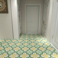 10pcs Green Flower Pattern Peel And Stick Floor Tile