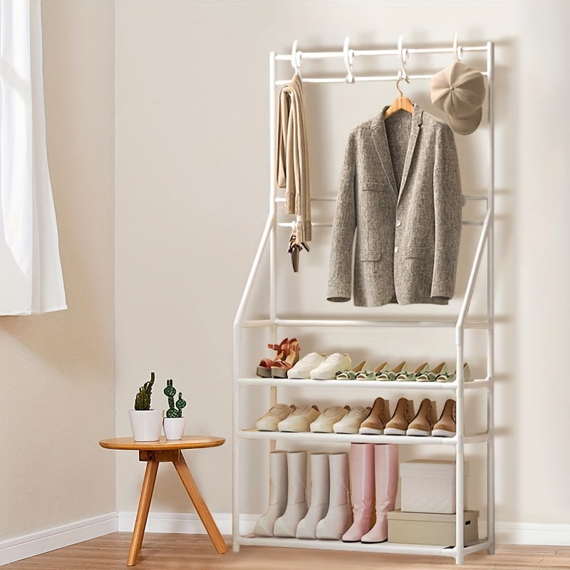 Entryway Coat Rack Shoe Storage Shelves 8 Hooks Living Room