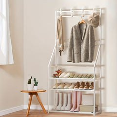 Entryway Coat Rack Shoe Storage Shelves 8 Hooks Living Room