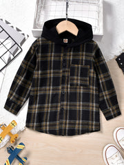 Boys Hooded Checked Shirt Kids Clothes