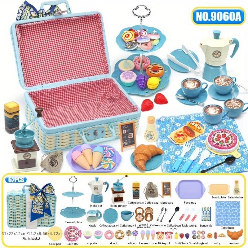 Tea Party Pretend Play Toys Large Afternoon Tea Picnic Basket Set