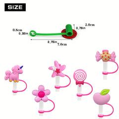 10pcs Cartoon Silicone Straw Covers Reusable Straw Plugs for Cups