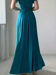 Solid Ruffle Sleeve V Neck Maxi Party Dress
