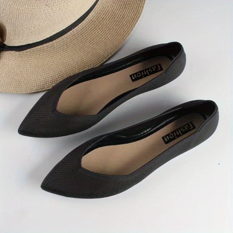 Women's Pointed Toe Ballet Flats Soft Sole Slip On Knit Shoes