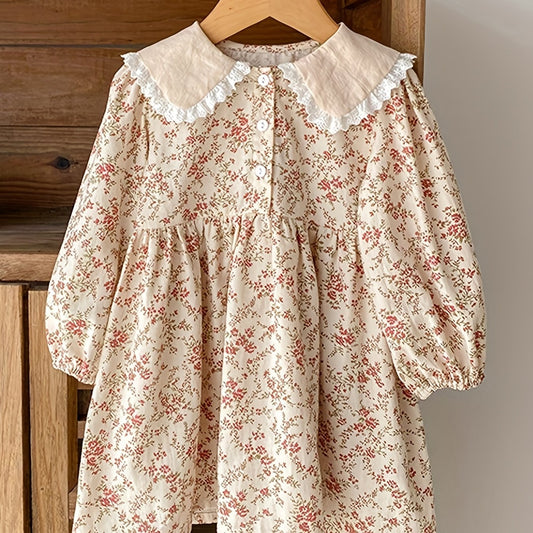 Toddler Girls Floral Dress Cotton Casual Dress Up