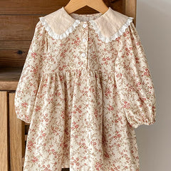 Toddler Girls Floral Dress Cotton Casual Dress Up