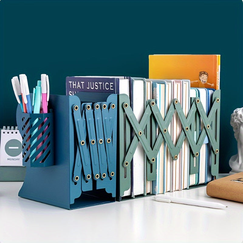 Retractable Book Stand With Pen Holder Desktop Book Storage Rack