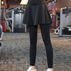 Women's 2 in 1 High Waist Yoga Running Leggings with Skirt