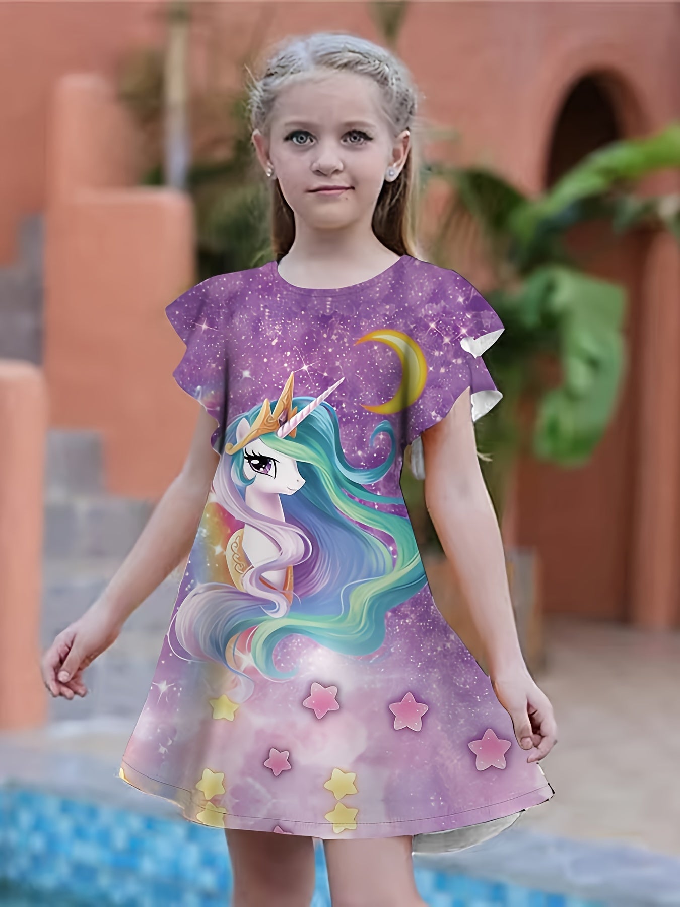3D Unicorn Graphic Dress Girls Short Sleeve Party Gift Summer