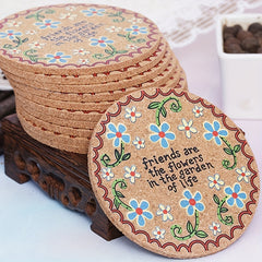 Boho Flower Pattern Cork Coaster Heat Insulated Drink Coaster