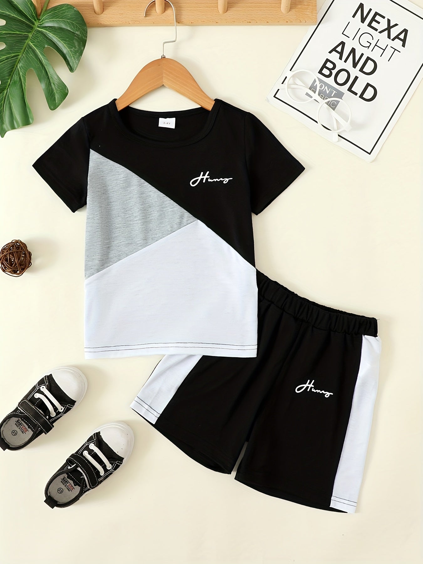 Boys Casual Outfit Round Neck T shirt & Shorts Kids Summer Clothes Sets