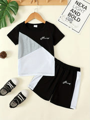 Boys Casual Outfit Round Neck T shirt & Shorts Kids Summer Clothes Sets