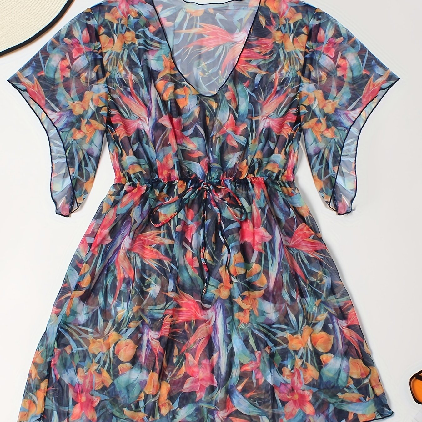 Floral Print V Neck Cover Ups Plus Size