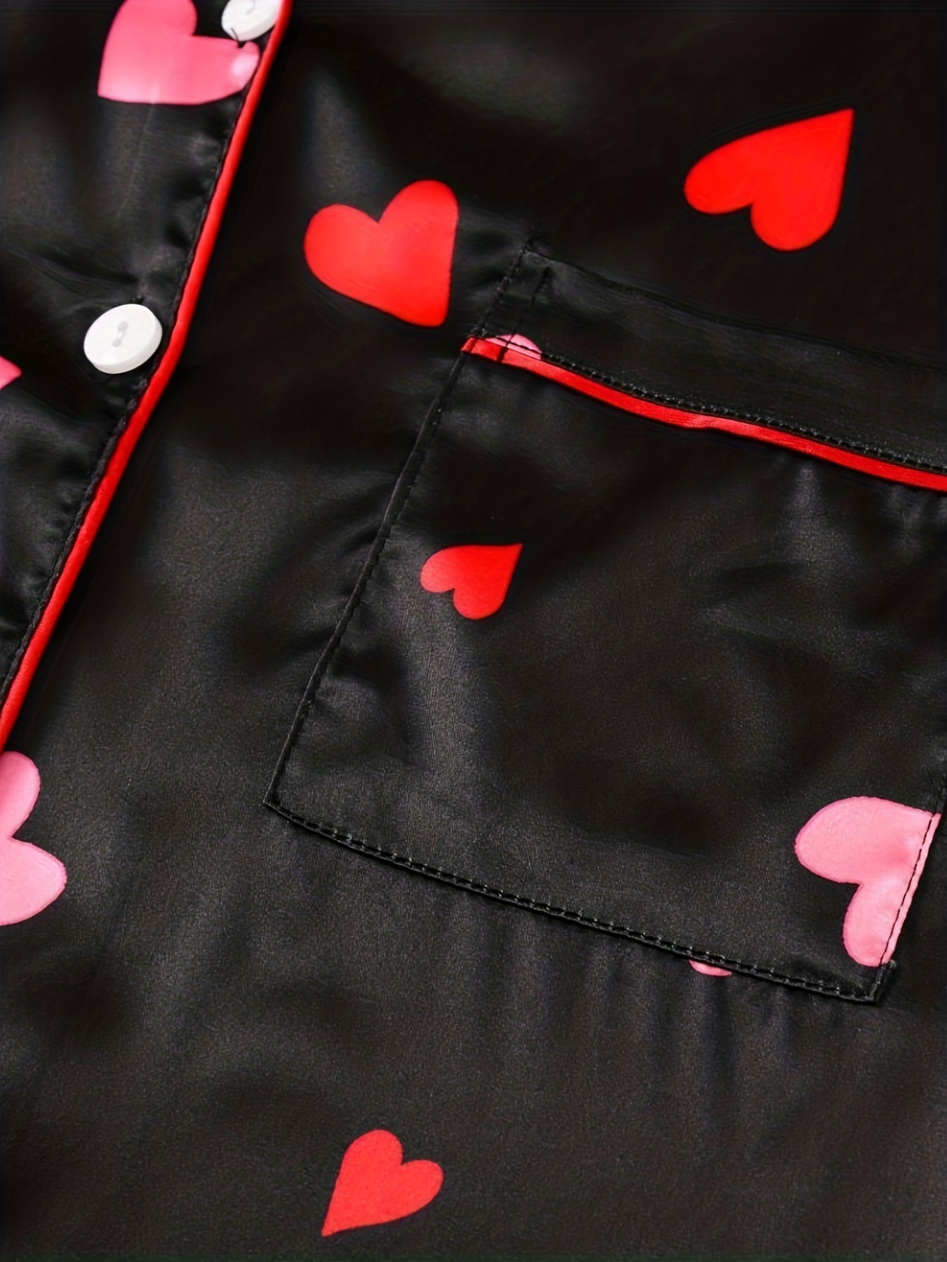 Heart Print Lounge Set Short Sleeve Top & Pants Women's Loungewear