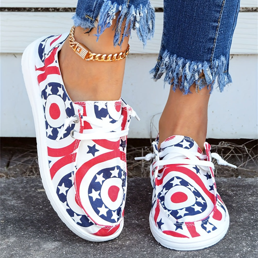Women's Patriotic Flats Lace Up Canvas Shoes