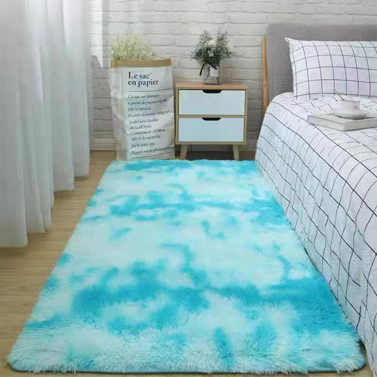 Tie Dye Plush Rug Soft Square Shaggy Rug 47in