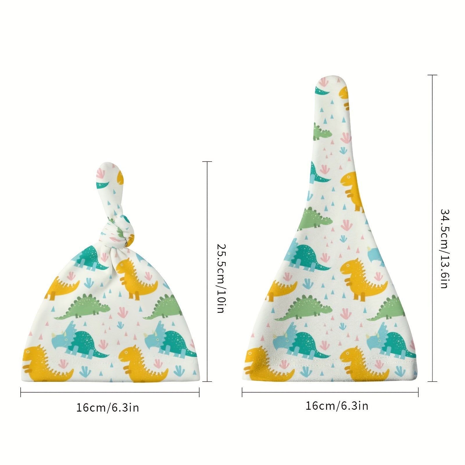 2pcs Baby Dinosaur Print Beanie Cap Soft Knotted Hat For Summer