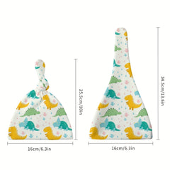 2pcs Baby Dinosaur Print Beanie Cap Soft Knotted Hat For Summer