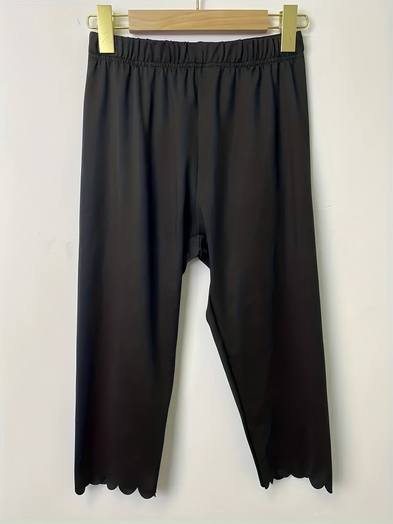 Scallop Trim Skinny Capris Leggings Casual Crop Leggings
