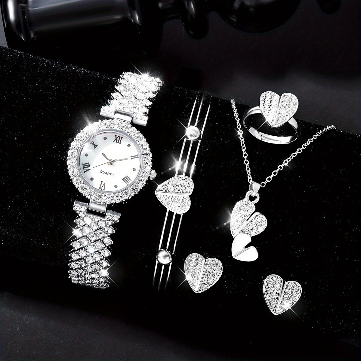 Kids Rhinestone Round Watch + 5 Jewelry Sets