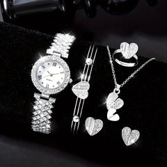 Kids Rhinestone Round Watch + 5 Jewelry Sets