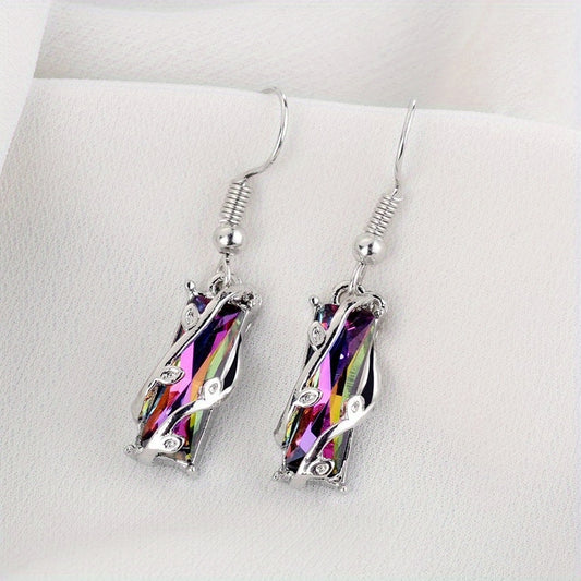 Men's Geometric Stud Earrings with Colorful Zircon Inlay, Alloy Plating Style