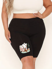 Casual Shorts Women's Plus Graphic & Letter Print