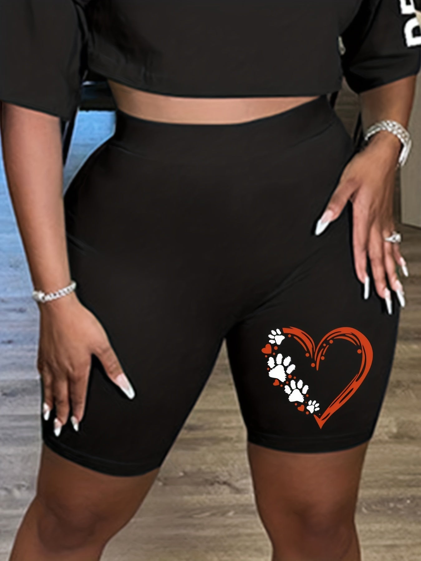 Graphic Print High Rise Biker Shorts