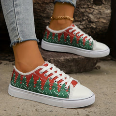 Colorblock Christmas Tree Lace-Up Flat Shoes for Women
