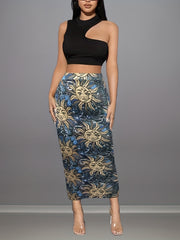 Sun Print High Waist Bodycon Skirt