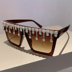 Oversized Sunglasses Rhinestone Tassel Party Club Decorative Glasses