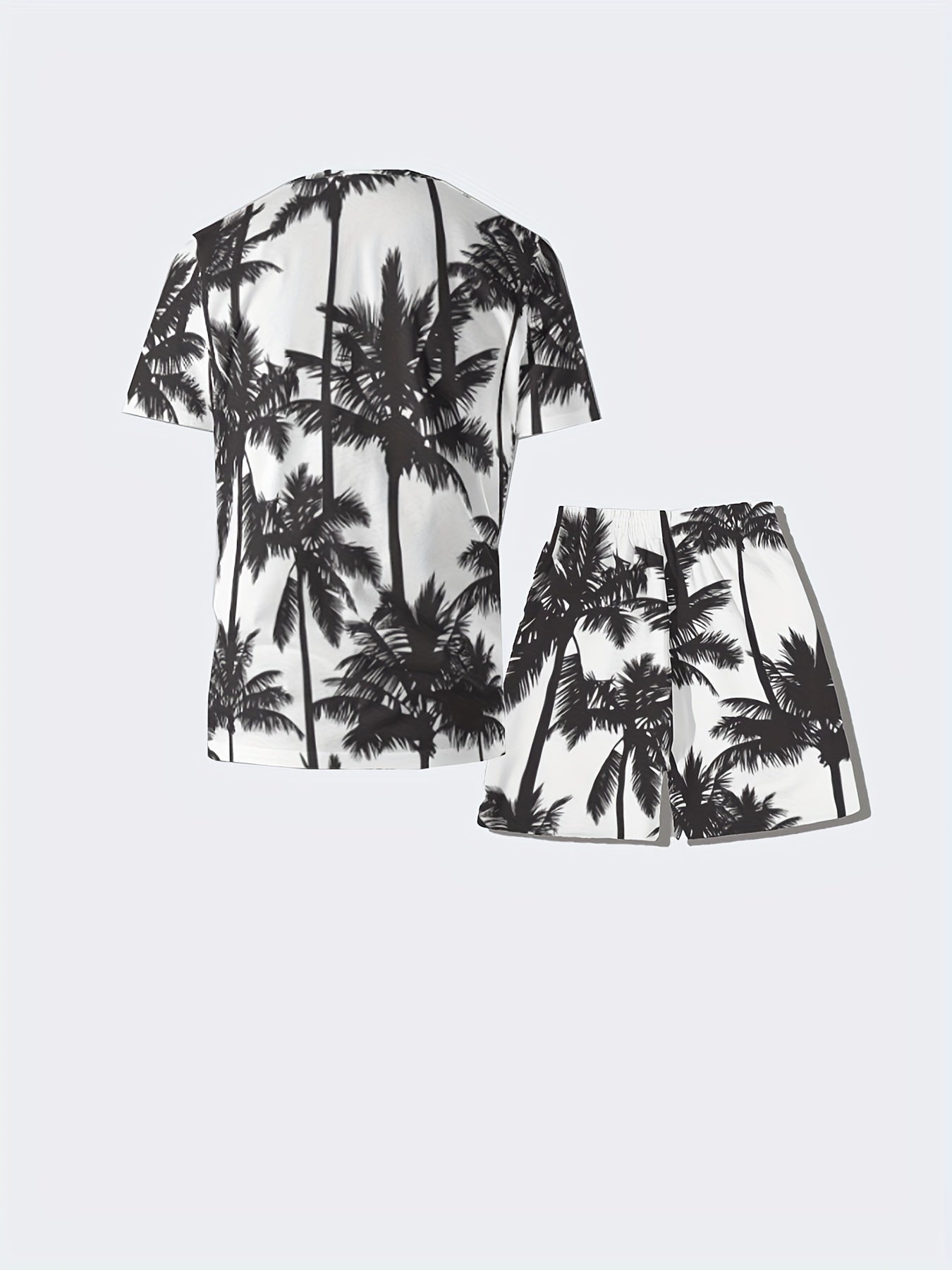 Coconut Tree Print T-shirt & Drawstring Shorts Set for Men