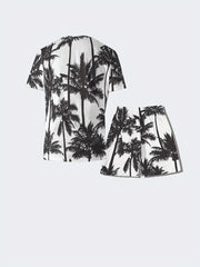 Coconut Tree Print T-shirt & Drawstring Shorts Set for Men
